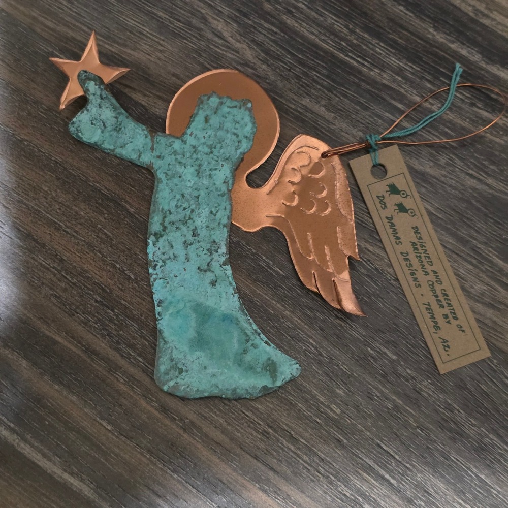 Dos Damas Designs Arizona Copper Angel Star Ornament Verdigris Patina Handmade